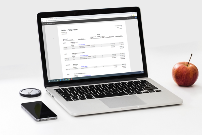 Business Central | Mahnungen Offene Debitorenposten Liste auf Laptop