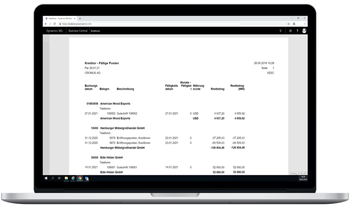 Auswertung Fällige Posten eCOUNT Dynamics 365 Business Central