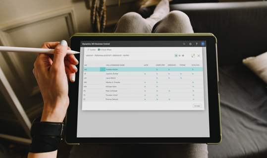 Business Central | Ressourcenverwaltung Personalausstattung auf Tablet