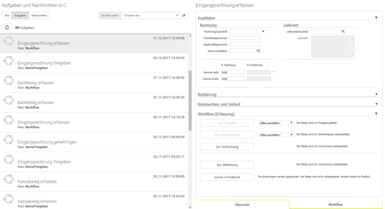 Aufgaben und Nachrichten im Dokumentenmanagementsystem einsehen