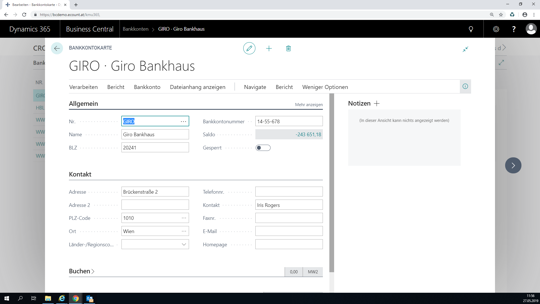 Bankkontokarte - eCOUNT Dynamics 365 Business Central