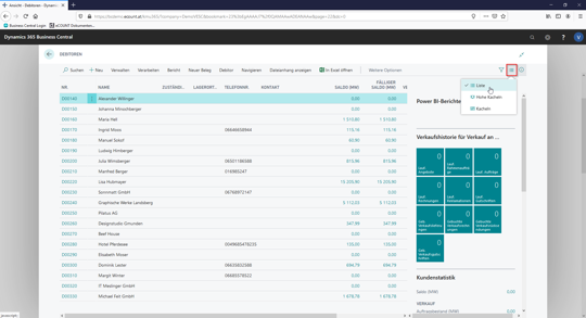 Business Central | Ansicht einstellen