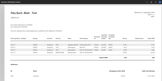 eCOUNT Dynamics 365 Business Central |  Finanzen Fibu Buchungsblätter 3