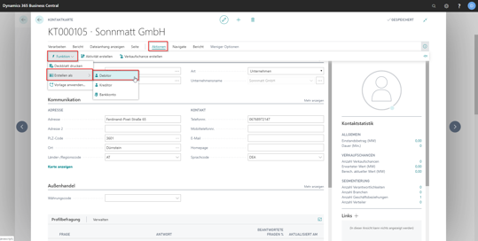 eCOUNT Dynamics 365 Business Central |  Kontakt in Debitor umwandeln