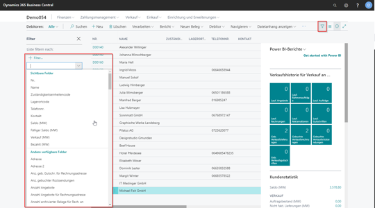 eCOUNT Dynamics 365 Business Central | Kunden filtern