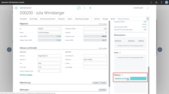 eCOUNT Dynamics 365 Business Central |  kunden Notizen 3