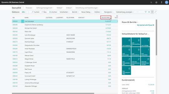 eCOUNT Dynamics 365 Business Central | Kunden sortieren