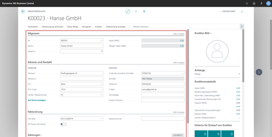 eCOUNT Dynamics 365 Business Central |  Lieferanten anlegen 2