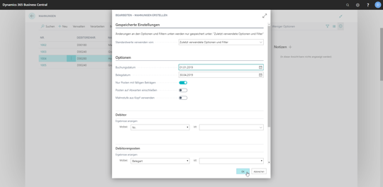 eCOUNT Dynamics 365 Business Central |  Mahnungen automatisch erstellen 2