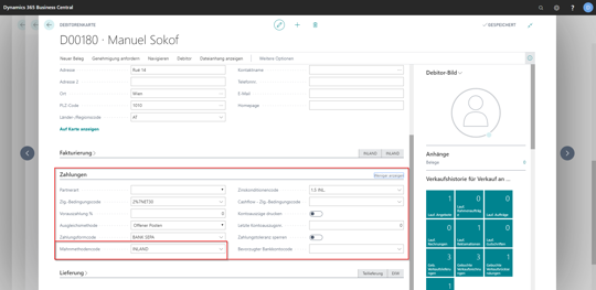 eCOUNT Dynamics 365 Business Central |  Mahnungen Debitorenbuchungsgruppen 3