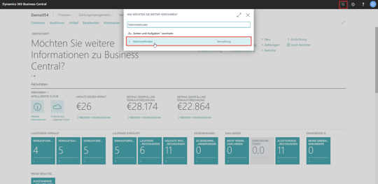 eCOUNT Dynamics 365 Business Central |  Mahnungen Mahnmethoden