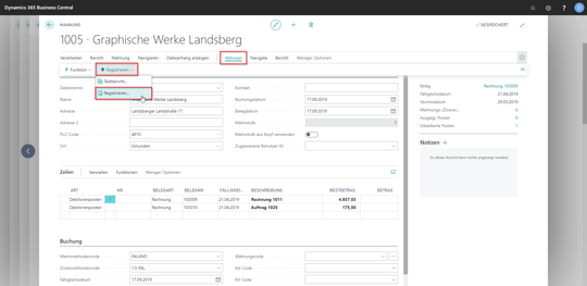 eCOUNT Dynamics 365 Business Central |  Mahnungen manuell erstellen 3