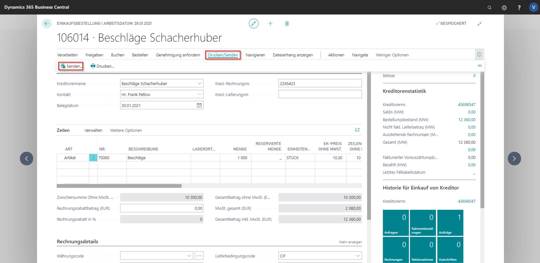 Business Central | Einkaufsbestellung senden