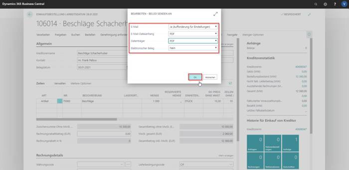 Business Central | EInkaufsbestellung senden