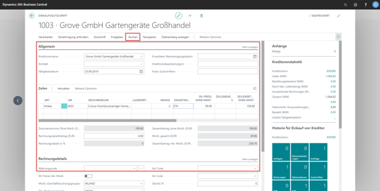 eCOUNT Dynamics 365 Business Central |  Einkauf Rechnung Gutschrift 3