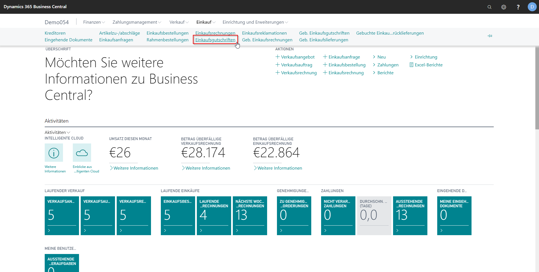 eCOUNT Dynamics 365 Business Central |  Einkauf Rechnung Gutschrift