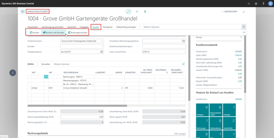 eCOUNT Dynamics 365 Business Central |  EInkauf Gutschrift aus Rechnung 3