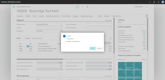 Business Central Einkaufsbestellung durchführen