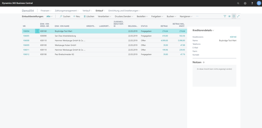 Business Central Einkaufsbestellungen