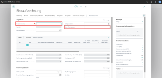 Einkaufsrechnung manuell erstellen | Business Central