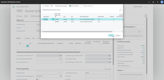 Business Central | Wareneingangszeilen abrufen Schritt 2