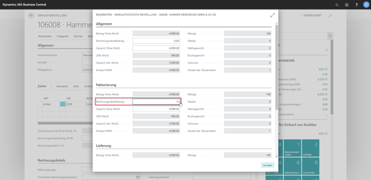 Business Central | Bestellung - Einkaufsstatistik