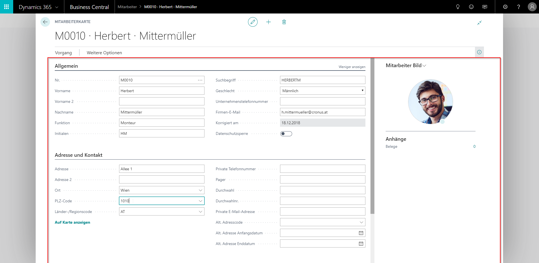 Mitarbeiteranlage in Business Central
