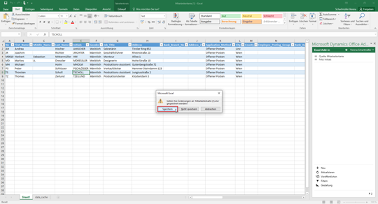 Änderung von Daten in Excel mit Business Central