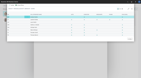Business Central | Ressoucenverwaltung Personalausstattung Matrix