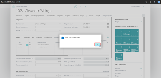 eCOUNT Dynamics 365 Business Central | Angebot archivieren 3
