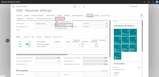 eCOUNT Dynamics 365 Business Central | Angebot archivieren 