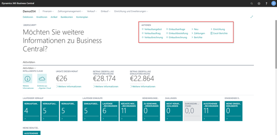 eCOUNT Dynamics 365 Business Central |  Erste Schritte Aktionen