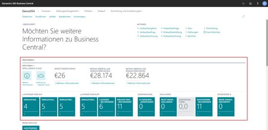 eCOUNT Dynamics 365 Business Central |  Erste Schritte Hauptfenster 