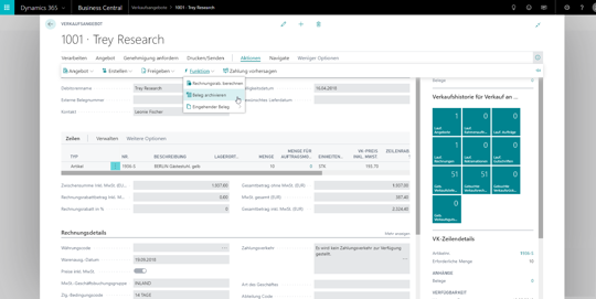 Angebot archivieren in eCOUNT Dynamics 365 Business Central