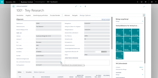 Archivierte Versionen eines Angebotes in eCOUNT Dynamics 365 Business Central