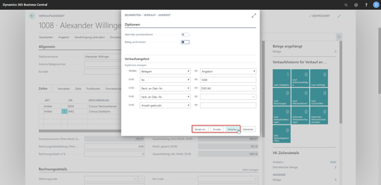 eCOUNT Dynamics 365 Business Central | Angebot anlegen Schritt 5