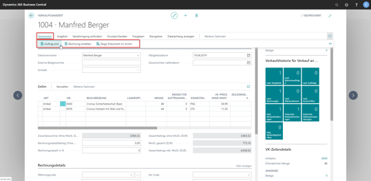 Business Central | Auftrag aus Angebot erstellen