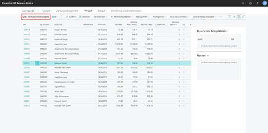 Business Central | Übersicht Geb. Verkaufsrechnungen
