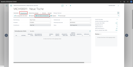 eCOUNT Dynamics 365 Business Central |  Verkaufschancen Aktivität Excel 2