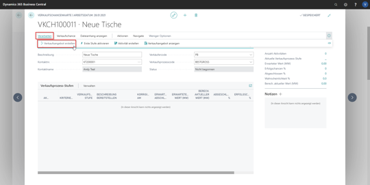 eCOUNT Dynamics 365 Business Central |  Verkaufschancen Aktivität Excel 3