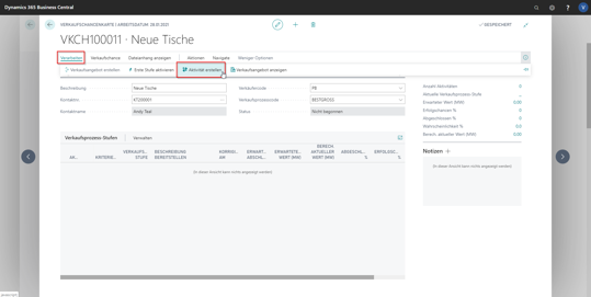 eCOUNT Dynamics 365 Business Central |  Verkaufschancen Aktivität