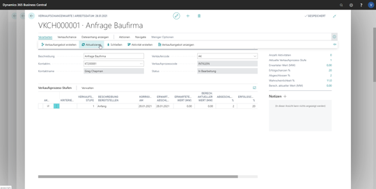 eCOUNT Dynamics 365 Business Central |  CRM Verkaufschancen über Kontakte 6