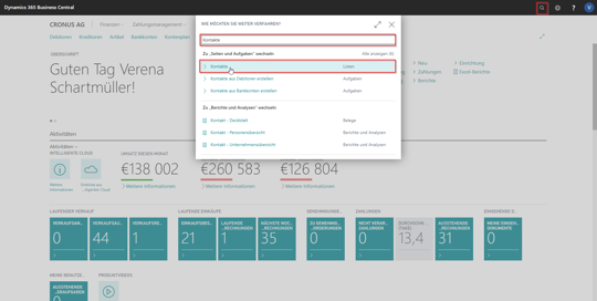 eCOUNT Dynamics 365 Business Central |  CRM Verkaufschancen über Kontakte 