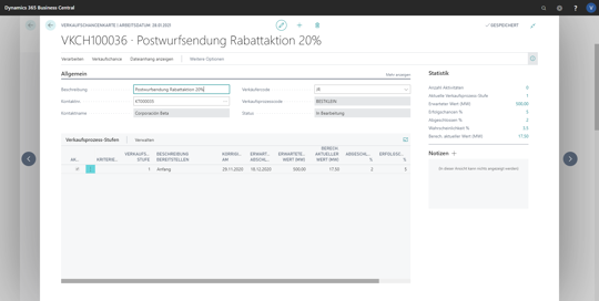 eCOUNT Dynamics 365 Business Central |  CRM Verkaufschancen 3