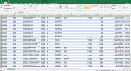 eCOUNT Dynamics 365 Business Central |  Verkaufschancen Aktivität Excel