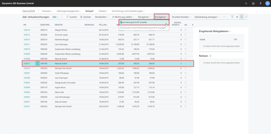 Business Central | Verkaufsrechnung korrigieren