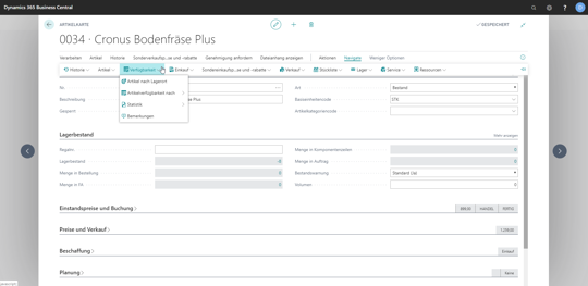 eCOUNT Dynamics 365 Business Central | Verfügbarkeit der Artikel