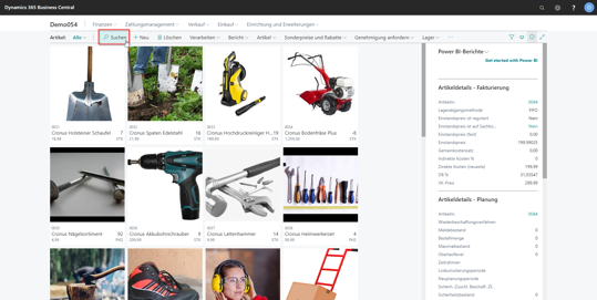 eCOUNT Dynamics 365 Business Central |  Artikel suchen