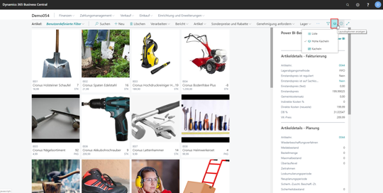 eCOUNT Dynamics 365 Business Central |  Artikelübersicht anpassen