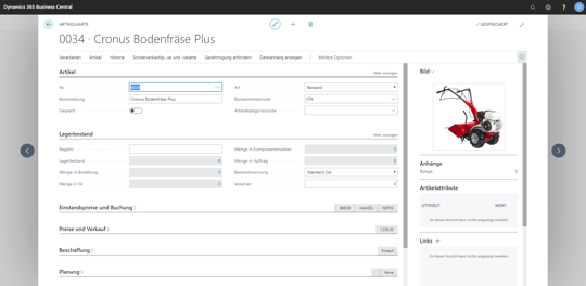 eCOUNT Dynamics 365 Business Central | Warenwirtschaft-Artikelkarte